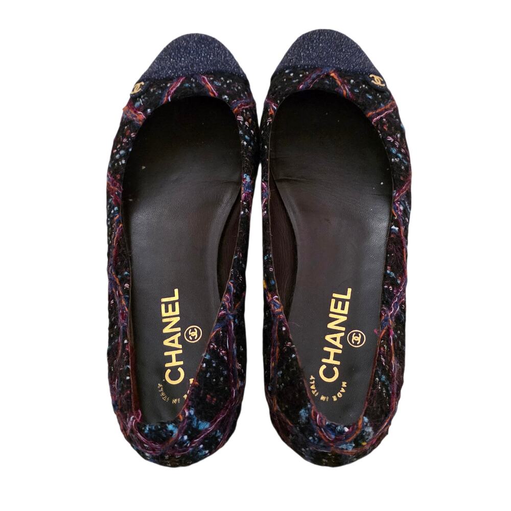 Chanel Tweed Ballet Flats Navy Black CC Cap Toe IT 40 US 9–9.5 G27760 - Picture 8 of 14